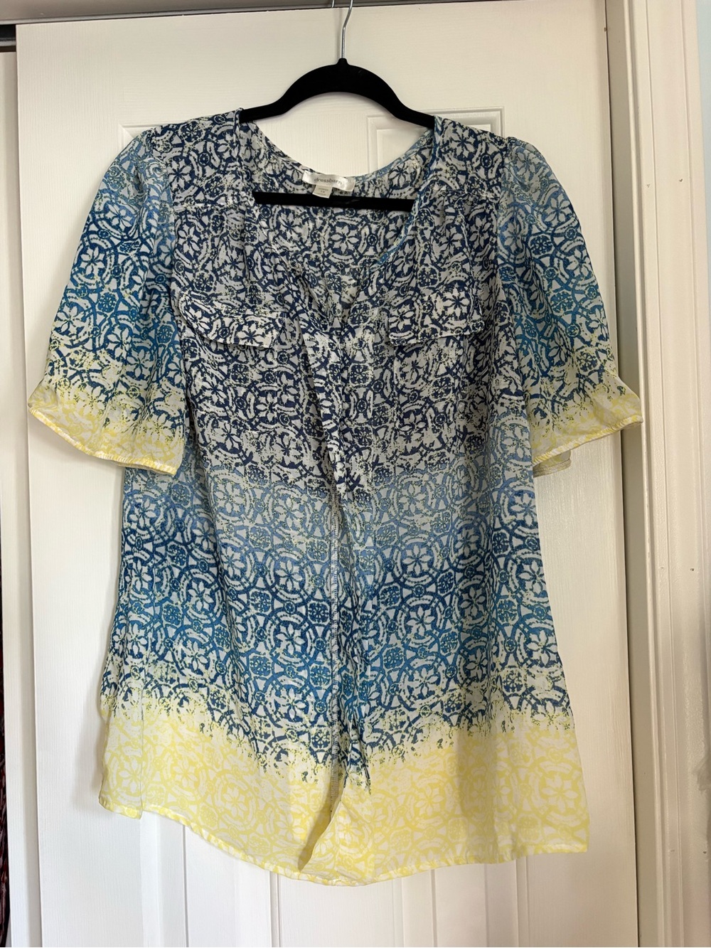 Dress Barn Blue and Yellow Printed Women's Blouse